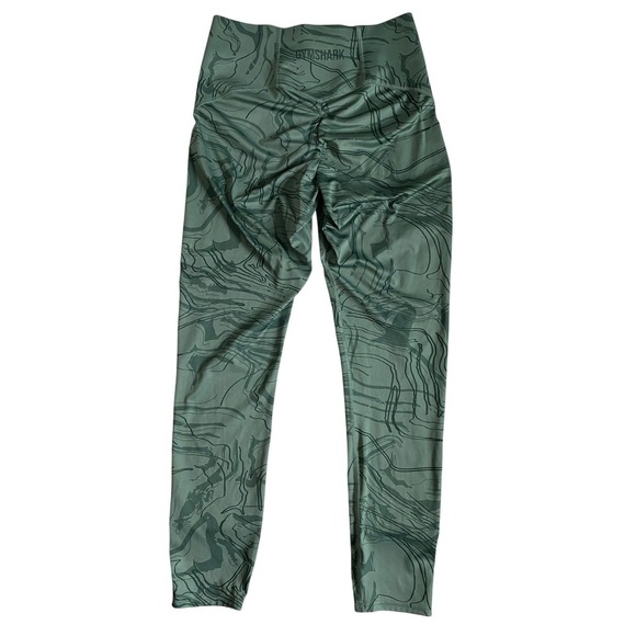 Gymshark Pants - Gymshark Wmns Power Support High Waisted Scrunch Bum Legging Green Marble Print